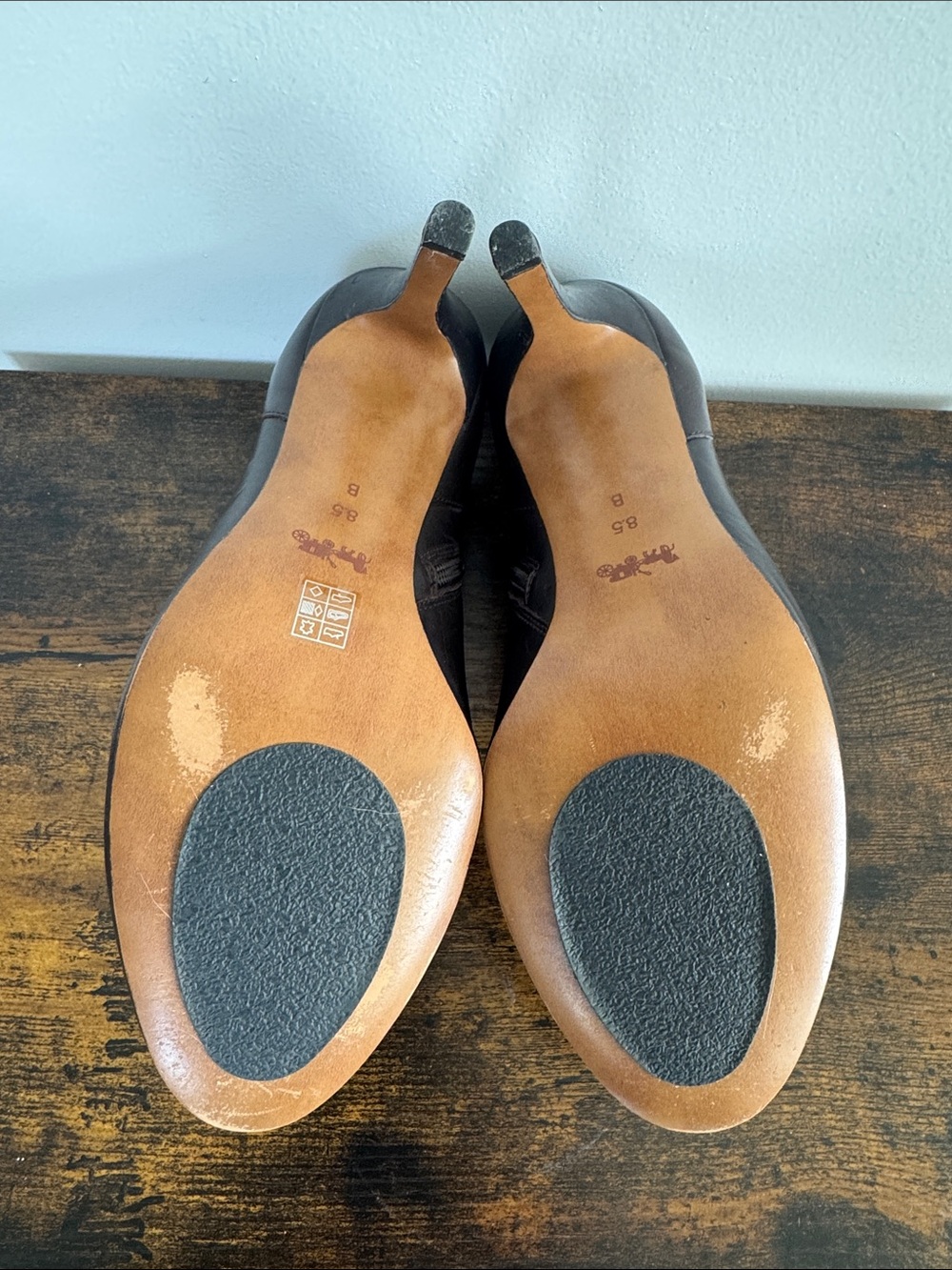 Coach Dark Brown Leather Ankle Booties with Gold Accent - Picture 7 of 12